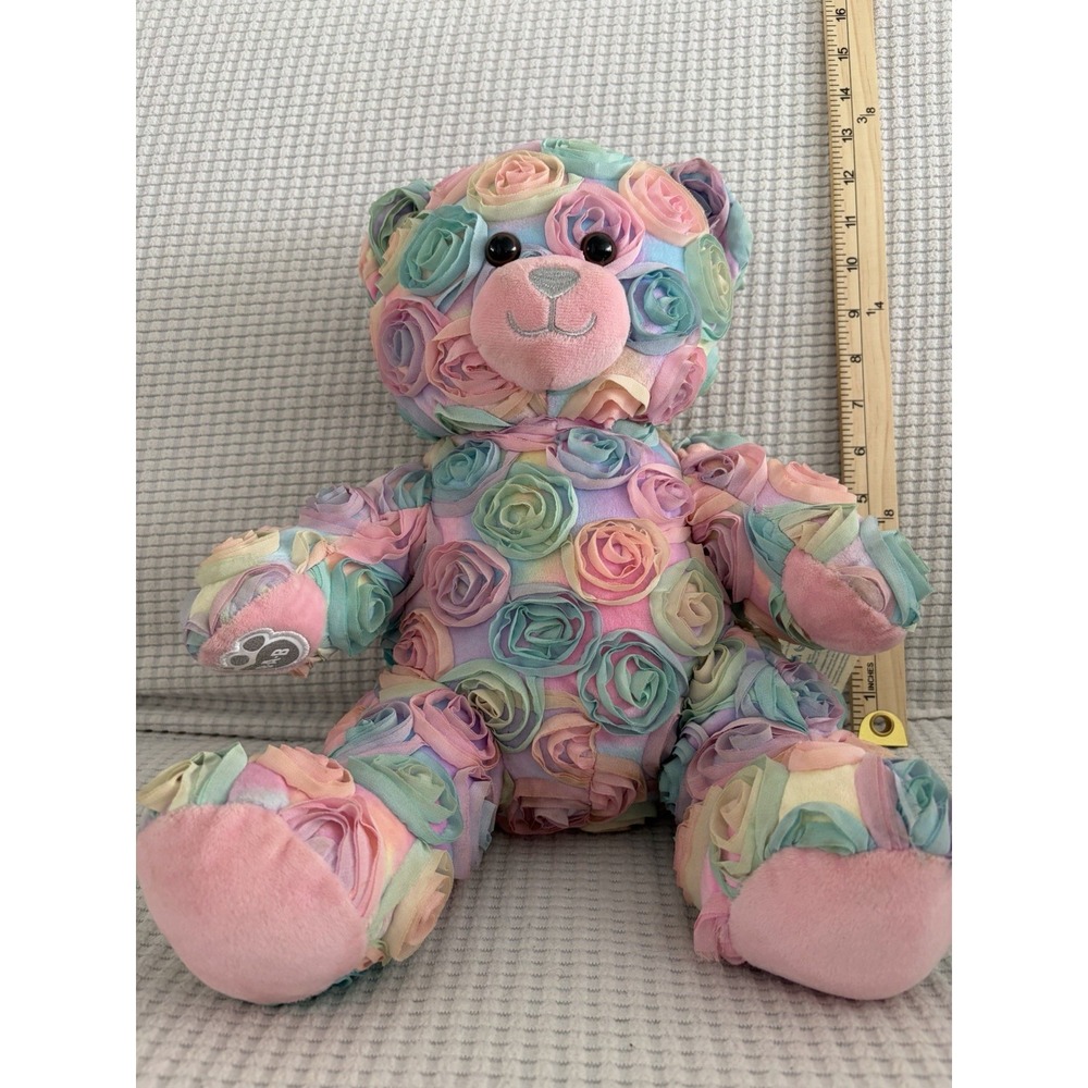 Build-a-Bear Pastel Rose Bouquet Plush Teddy Bear 12" Pink Yellow Blue Purple